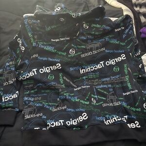 Sergio Tacchini Black Hoodie with Blue and Green Graphics